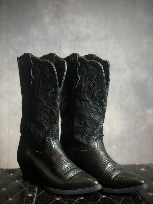 Vintage Justin Black on Black Leather Cowboy Boots