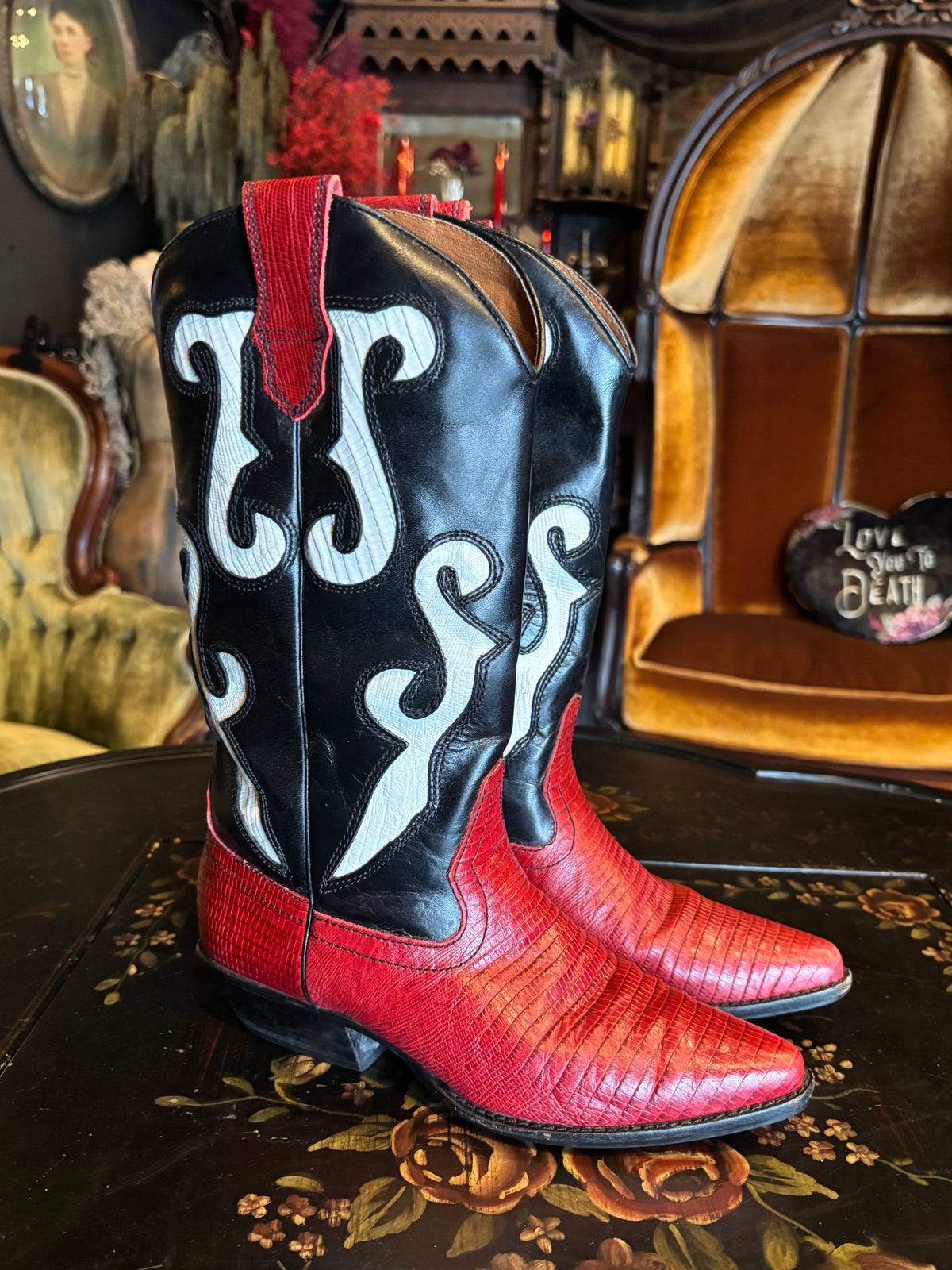 Vintage 90s Nine West Red and Black Cowboy Boots