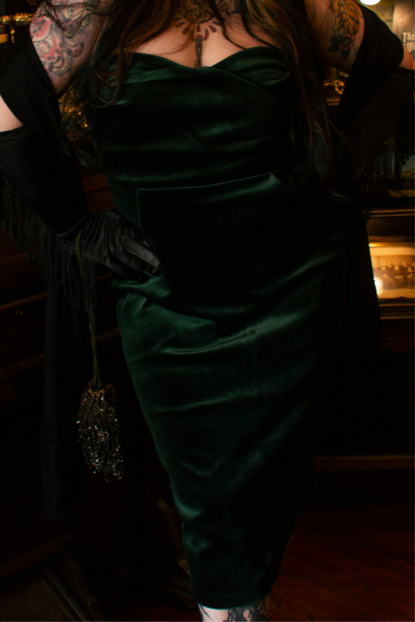 Express Green Velvet Strapless Dress