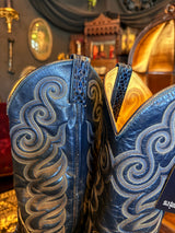 Tony Lama Dark Blue Teal Snakeskin Ornate Cowboy Boots