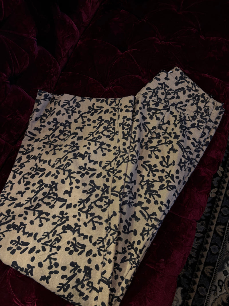 Mirth Vintage Straight Leg Tan with Black Floral Print High Waisted Pants