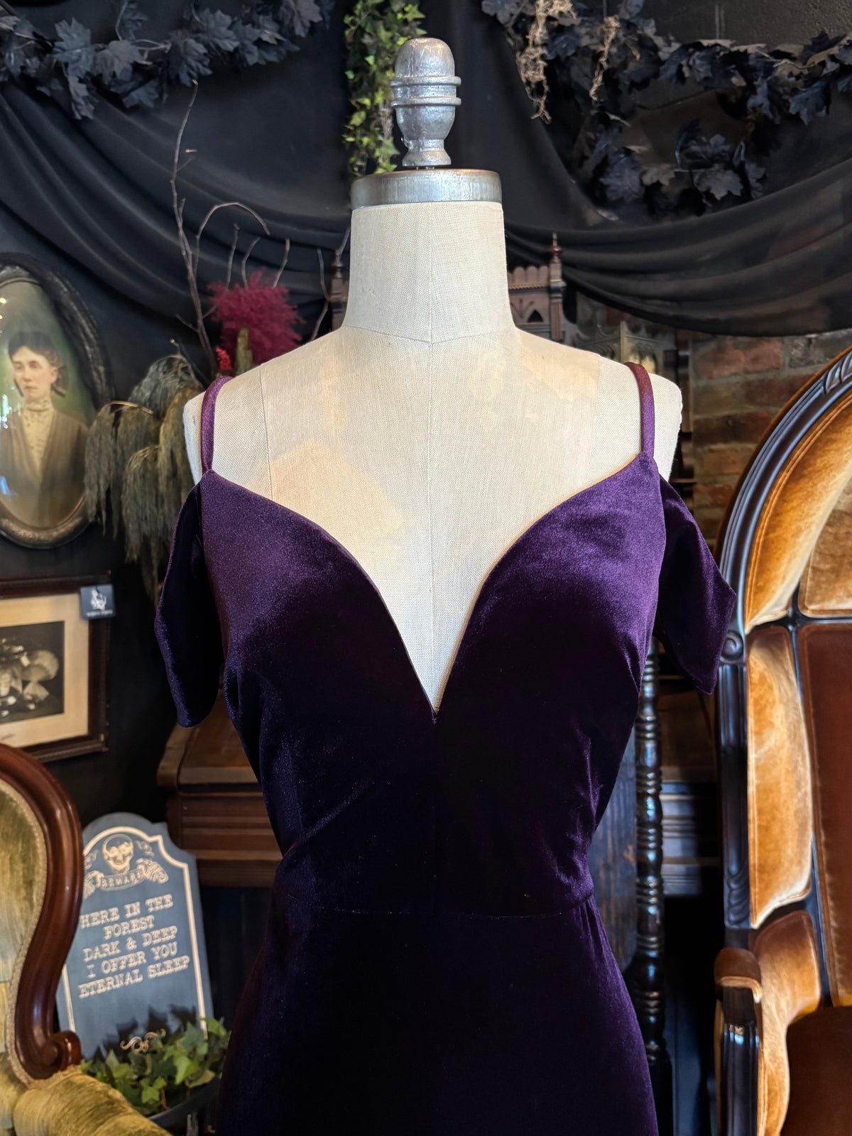 Y2K Plum Cold Shoulder Velvet Gown