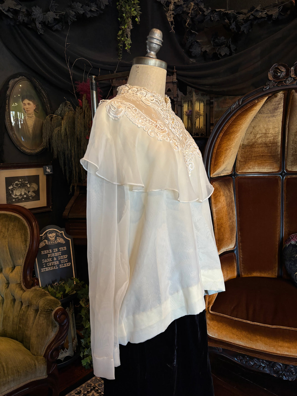 Vintage Beautiful White Lace Beaded Ruffle Blouse