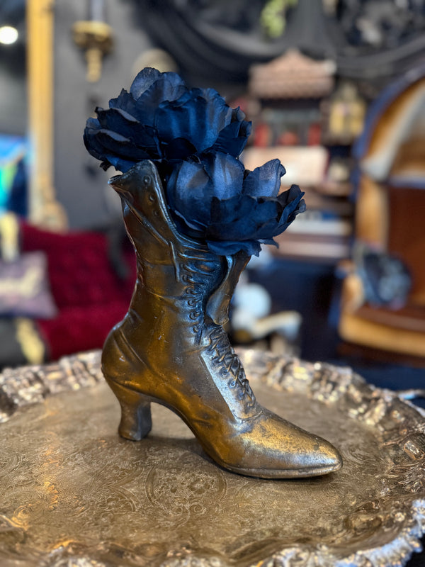Vintage Brass Victorian Boot Plant Vase