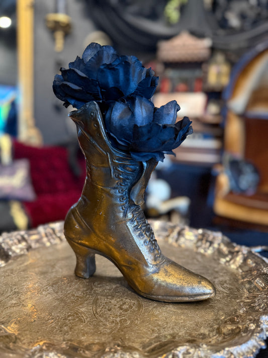 Vintage Brass Victorian Boot Plant Vase
