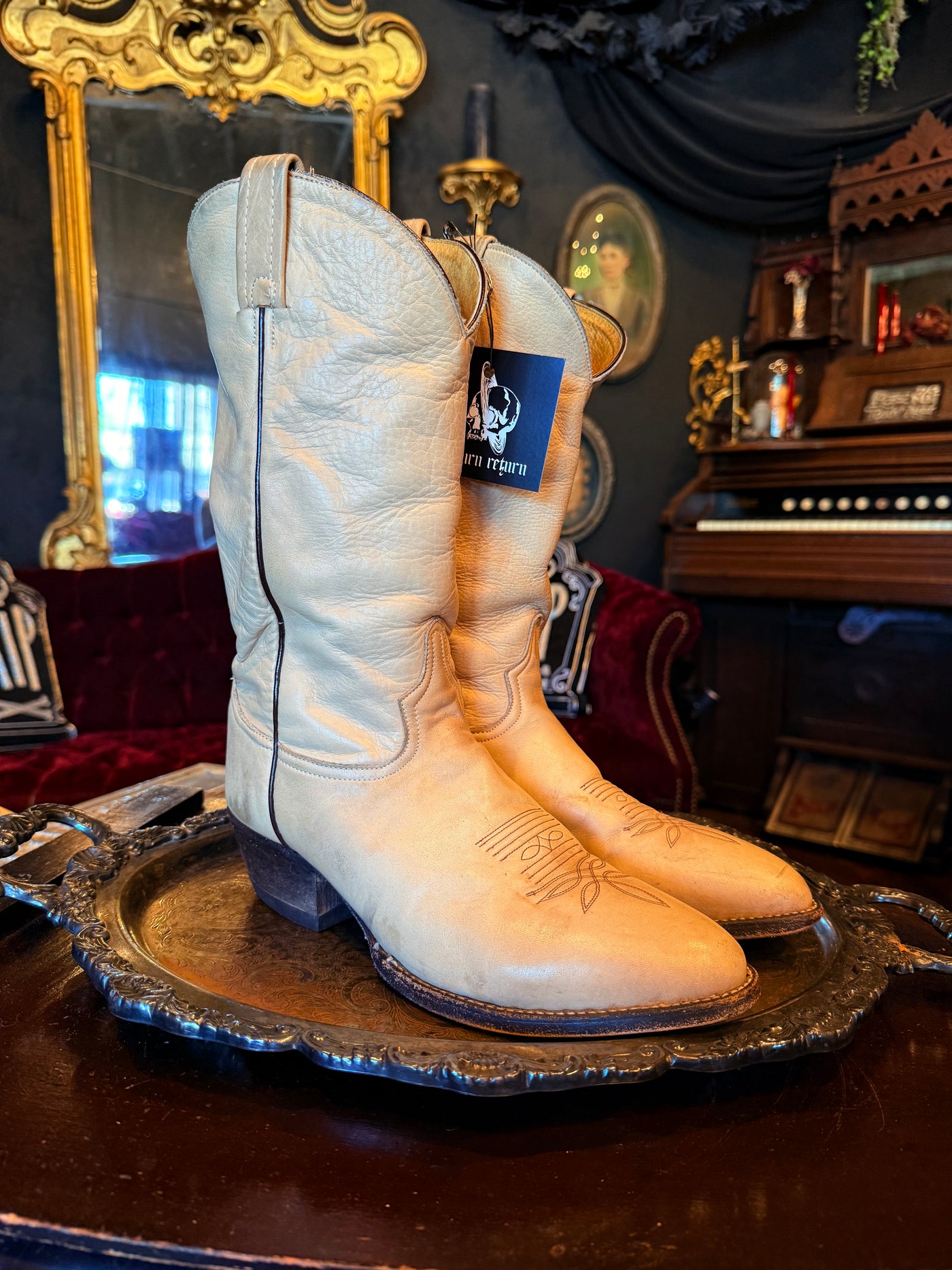 Tony Lama Leather Cream Colored Cowboy Boots