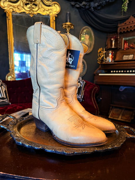 Tony Lama Leather Cream Colored Cowboy Boots