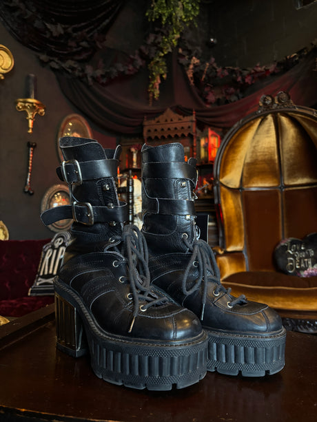 Vintage Trackers Black Platform Chunky Heeled Cyber Goth Y2K Boots