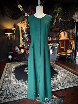 Vintage Talbots Sara Campbell Emerald Green Wool Button Down Midaxi Dress