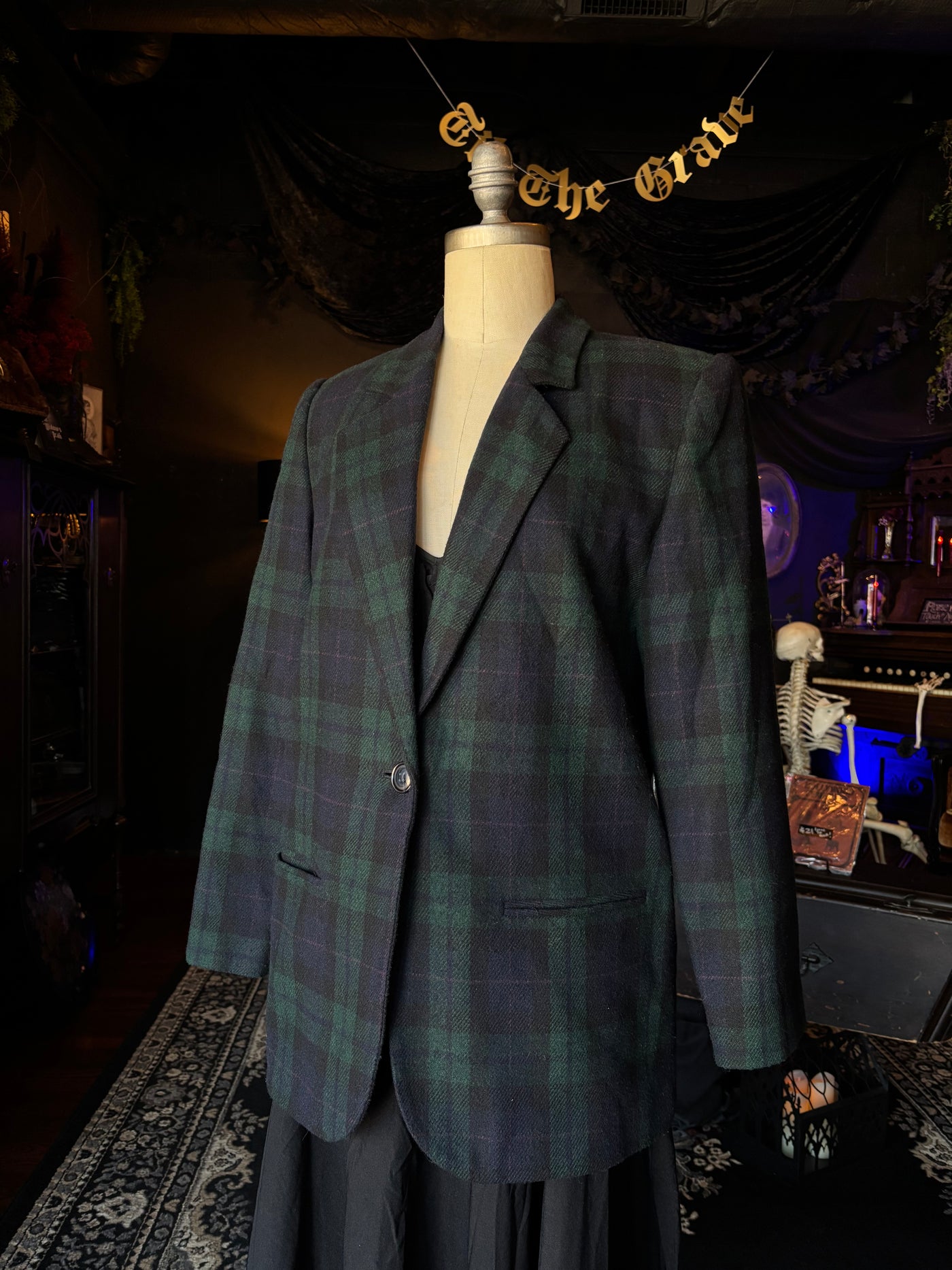 Vintage Sag Harbor Green and Black Plaid Blazer