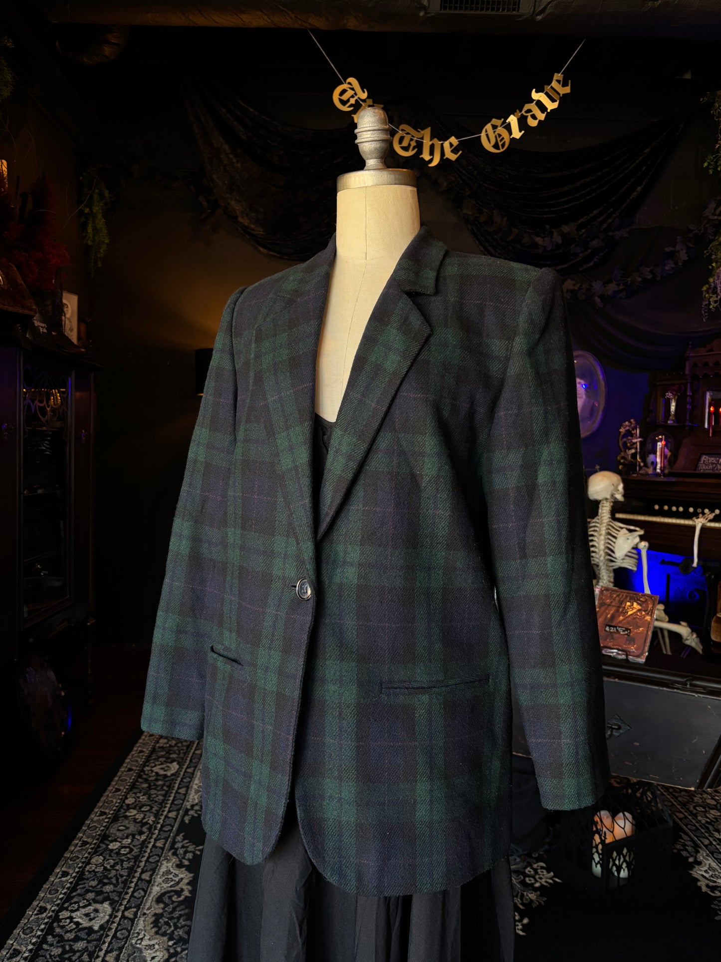 Vintage Sag Harbor Green and Black Plaid Blazer