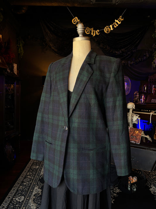 Vintage Sag Harbor Green and Black Plaid Blazer