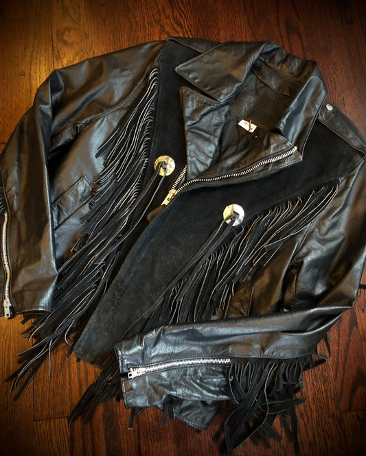 Branded Garments Black Suede And Leather Fringe Jacket