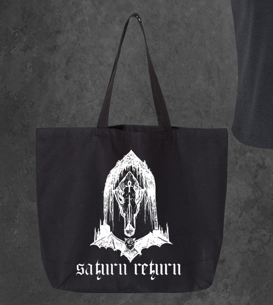 ‘Saturn Return’ Gothic Bat Skull Beach Tote Bag