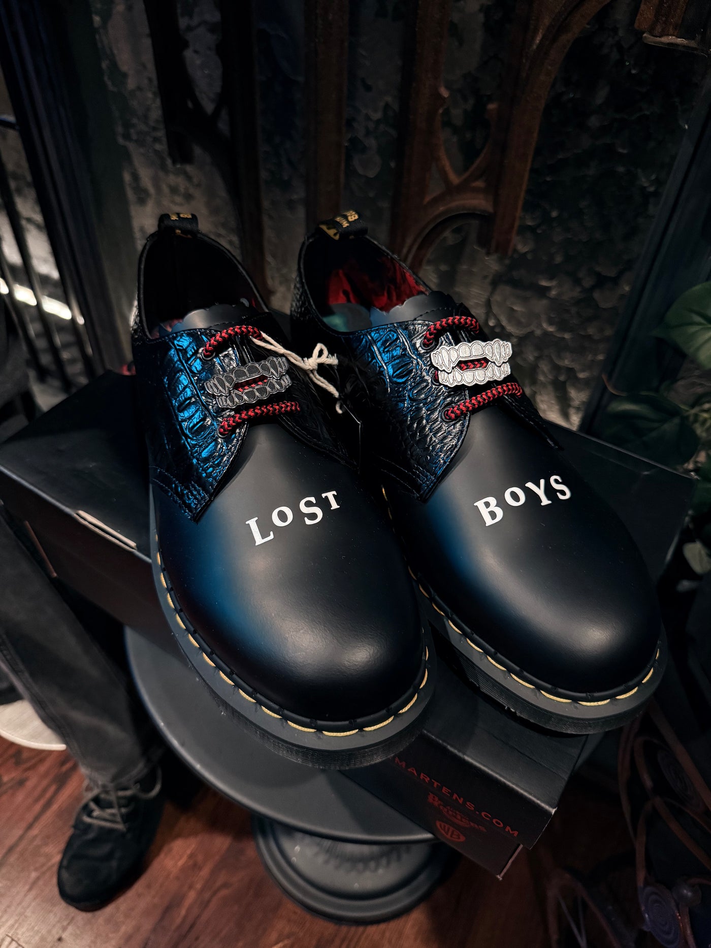WB Lost Boys x Dr. Martens Ultra Vampire Fan Black Croc Ankle Boots