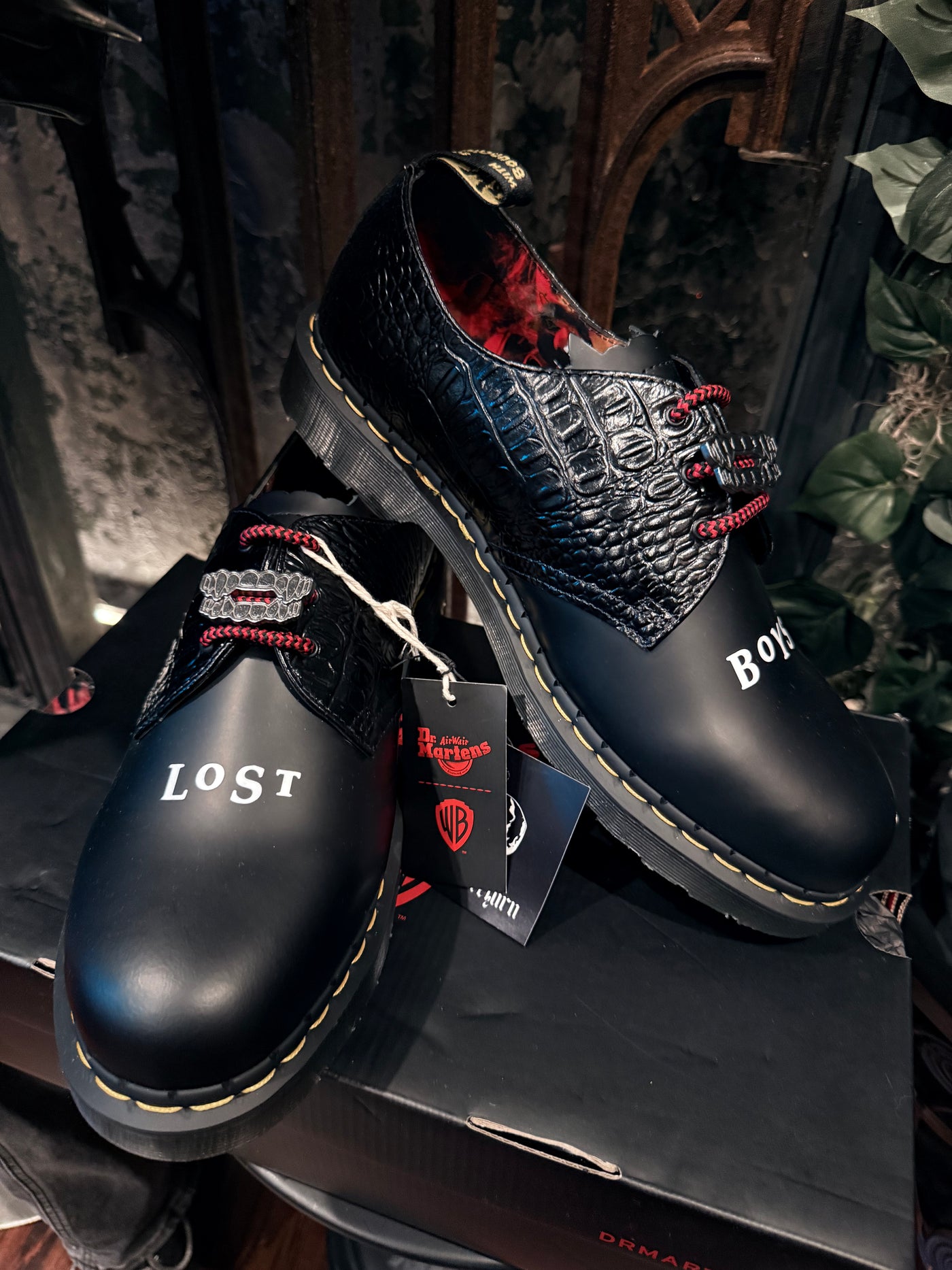 WB Lost Boys x Dr. Martens Ultra Vampire Fan Black Croc Ankle Boots