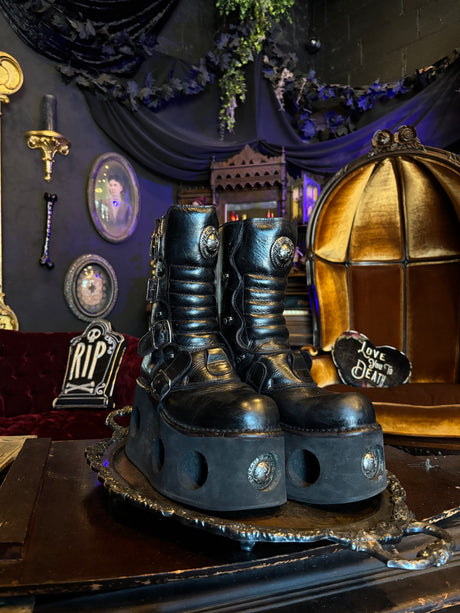 New Rock Vintage Old School Neptuno Black Leather Goth Platform Spring Boots