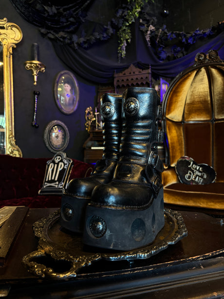 New Rock Vintage Old School Neptuno Black Leather Goth Platform Spring Boots