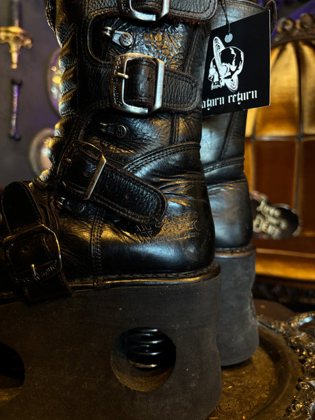 New Rock Vintage Old School Neptuno Black Leather Goth Platform Spring Boots