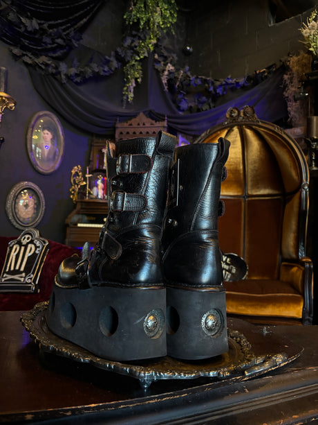 New Rock Vintage Old School Neptuno Black Leather Goth Platform Spring Boots