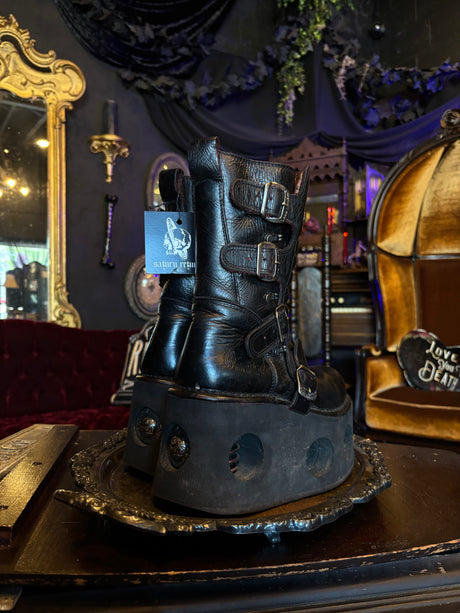 New Rock Vintage Old School Neptuno Black Leather Goth Platform Spring Boots