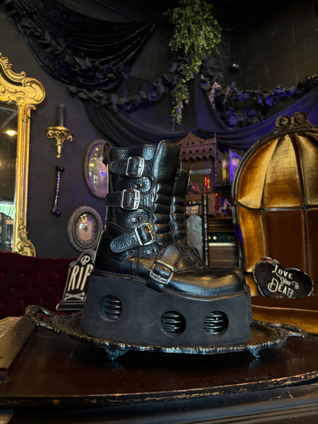 New Rock Vintage Old School Neptuno Black Leather Goth Platform Spring Boots