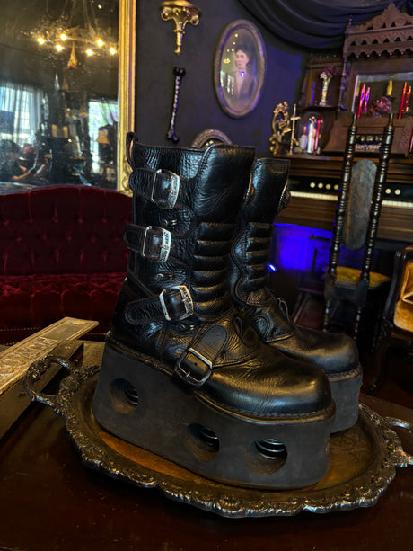 New Rock Vintage Old School Neptuno Black Leather Goth Platform Spring Boots