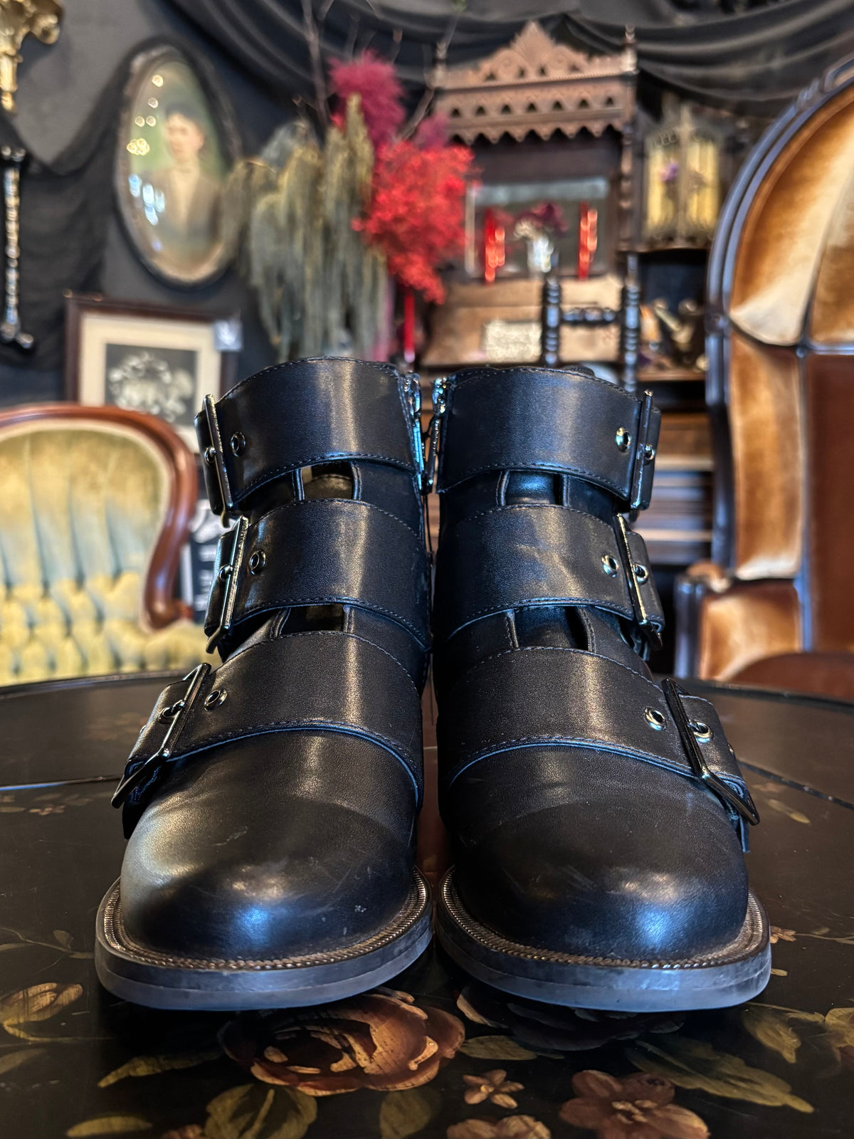 Blonda Vegan Leather Buckle Ankle Boots Size 7.5