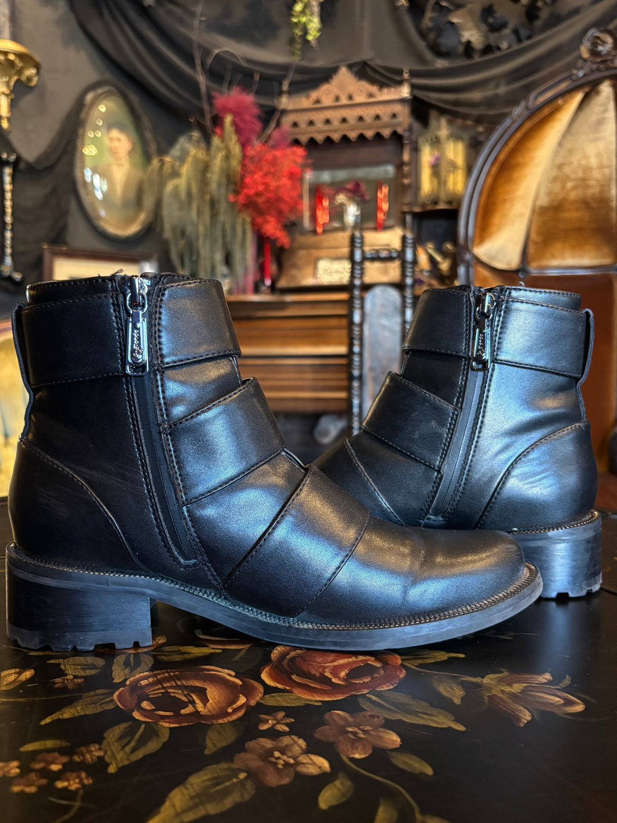 Blonda Vegan Leather Buckle Ankle Boots Size 7.5