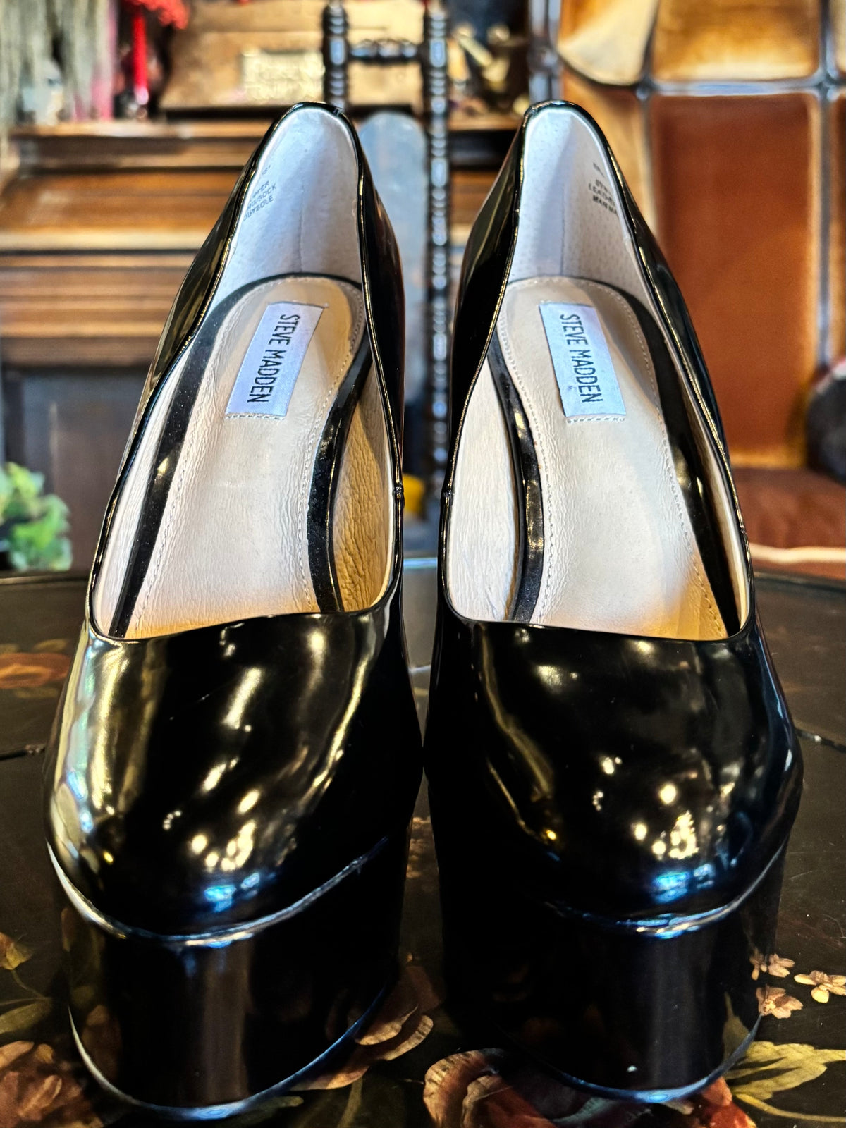 Black Glossy Platform Stiletto Pumps by Steve Madden