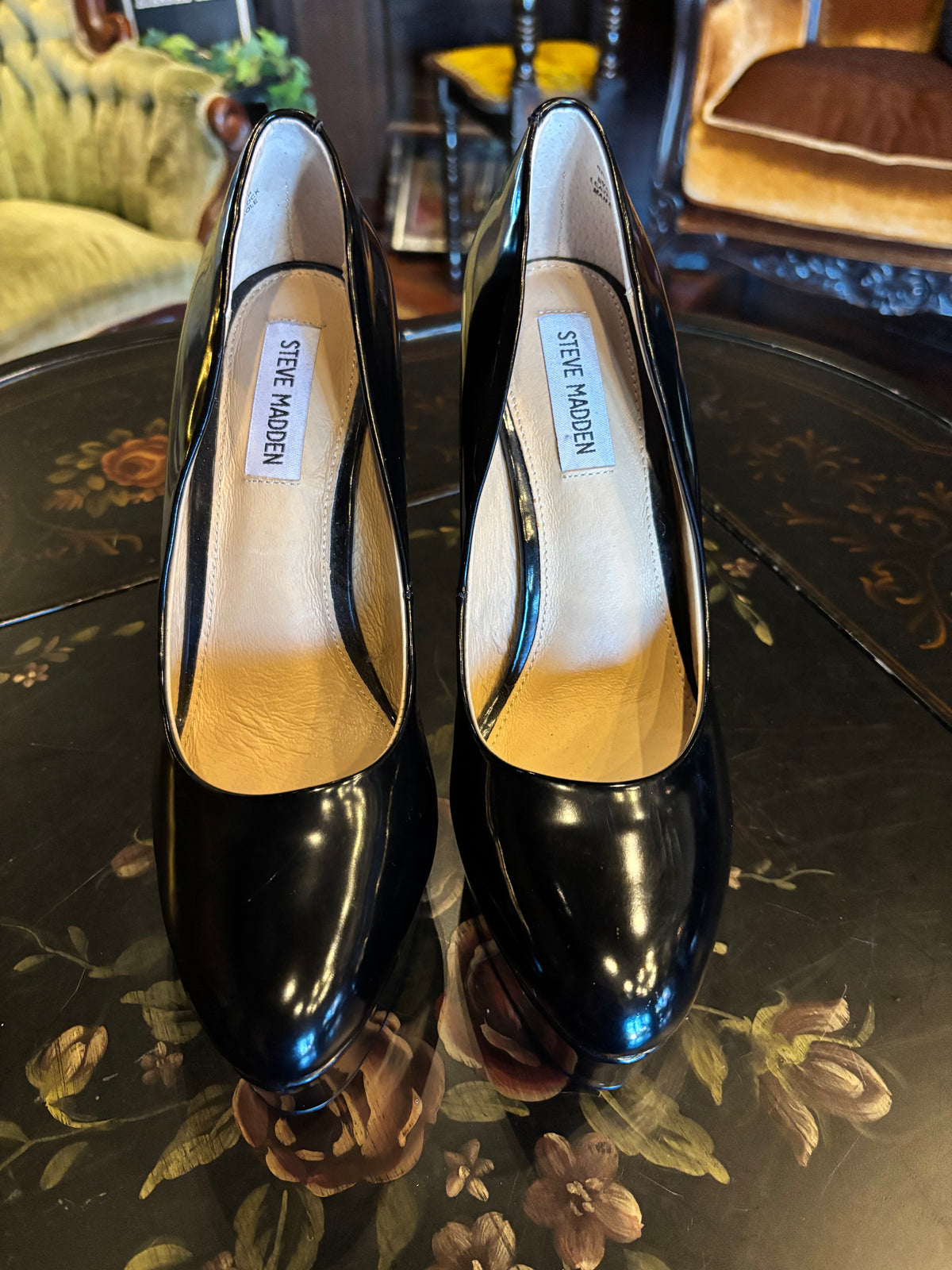 Black Glossy Platform Stiletto Pumps by Steve Madden