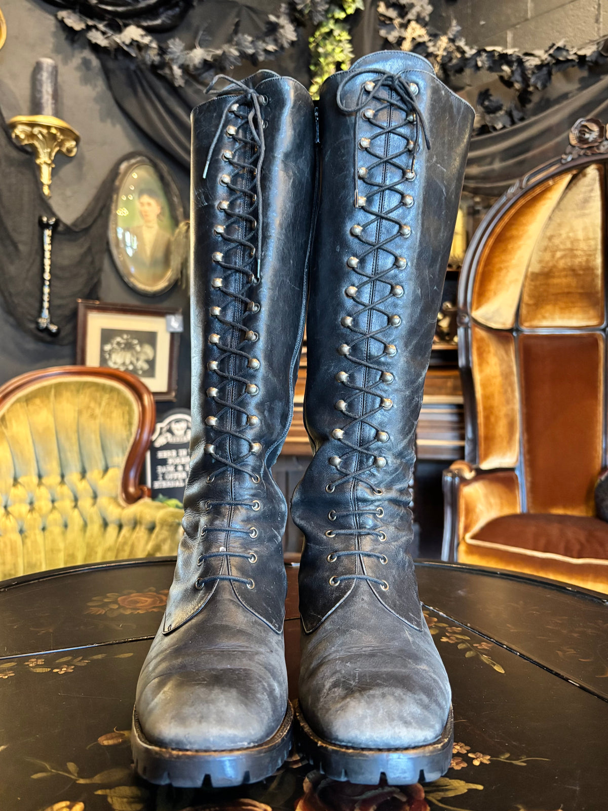 90s Ann Taylor Made In Italy Vintage Leather Lace Up Knee High Boots