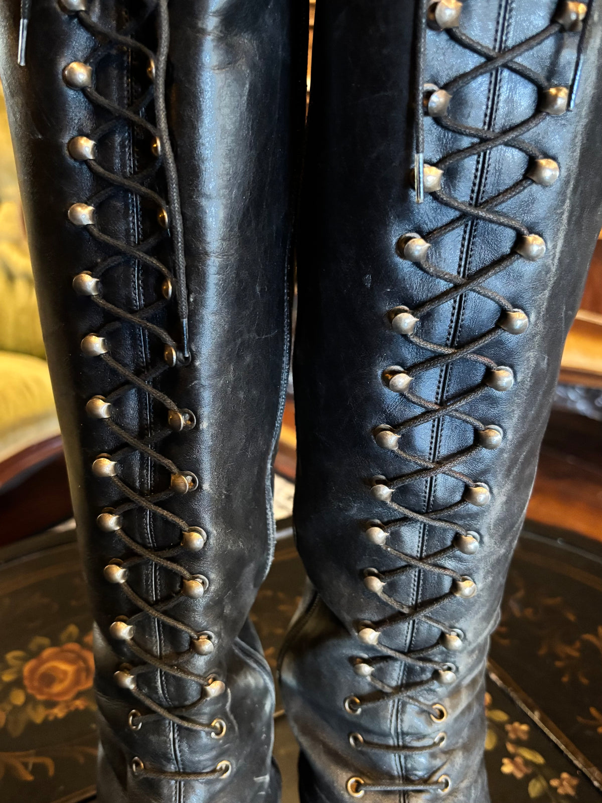 90s Ann Taylor Made In Italy Vintage Leather Lace Up Knee High Boots