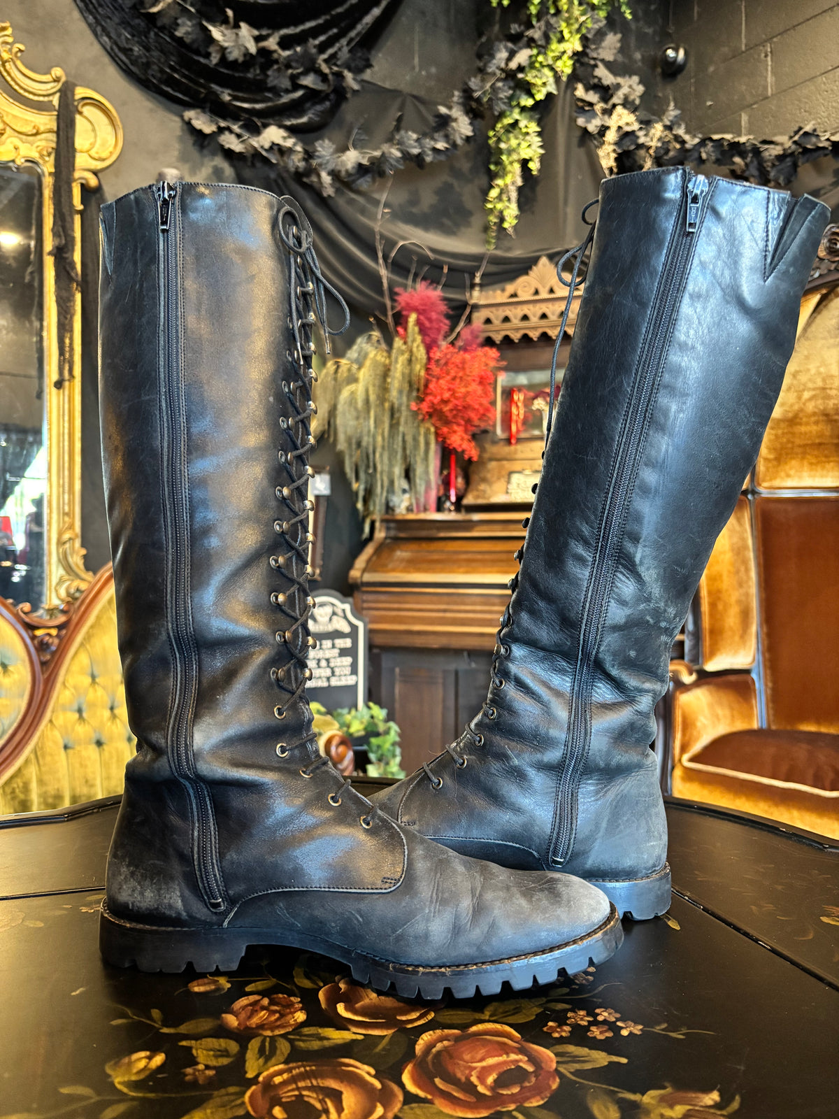90s Ann Taylor Made In Italy Vintage Leather Lace Up Knee High Boots