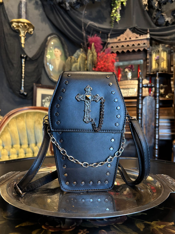 Gothic Studded Vegan Leather Cross Coffin Purse