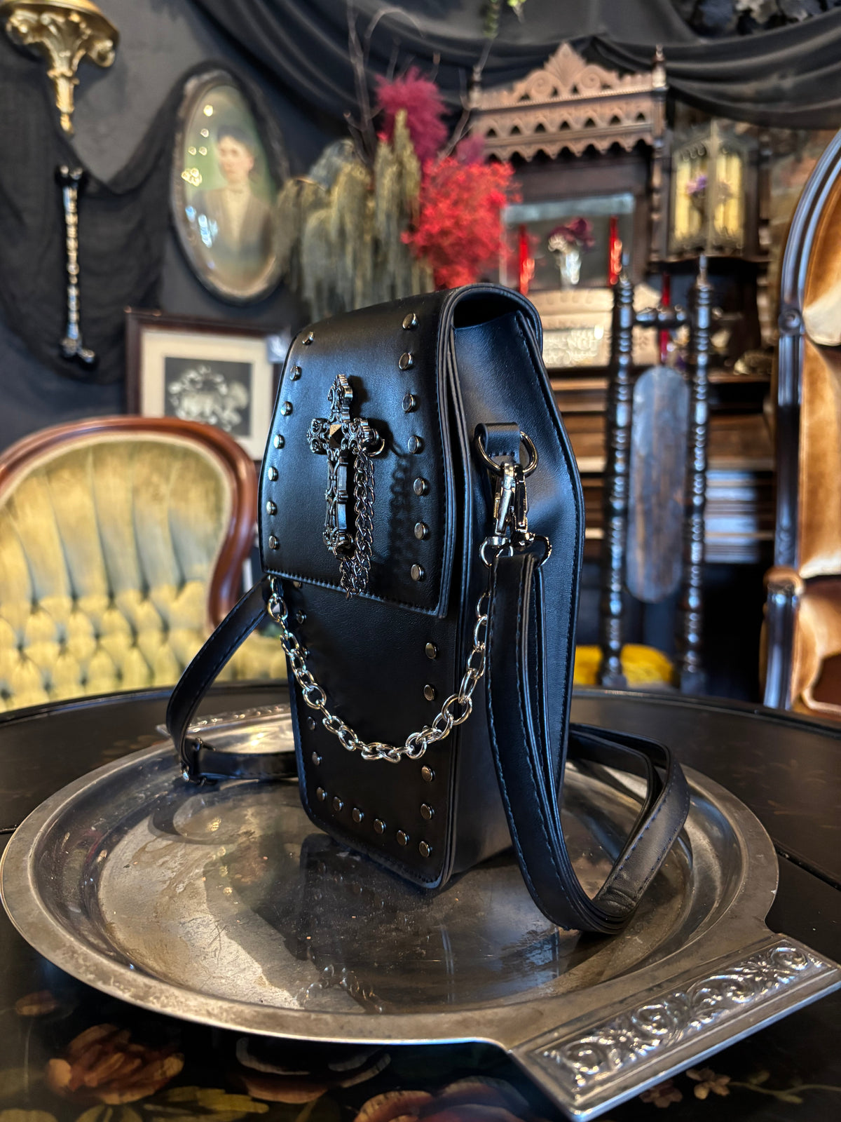 Gothic Studded Vegan Leather Cross Coffin Purse