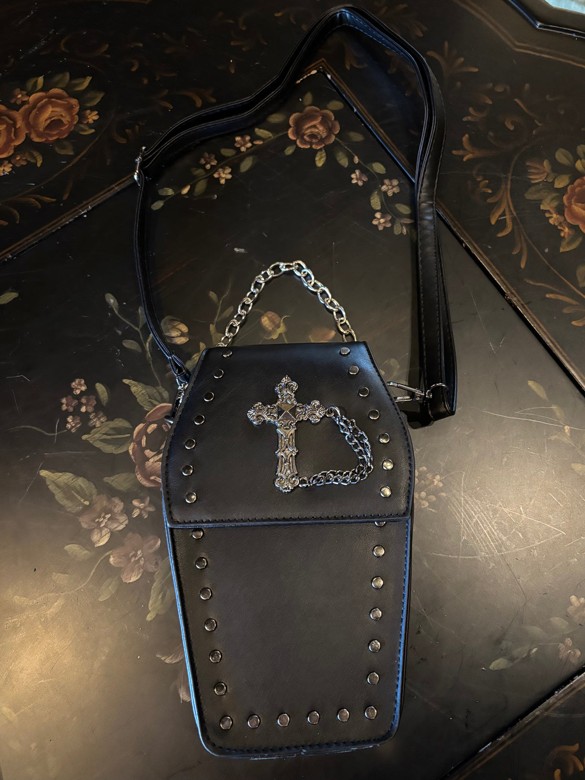 Gothic Studded Vegan Leather Cross Coffin Purse