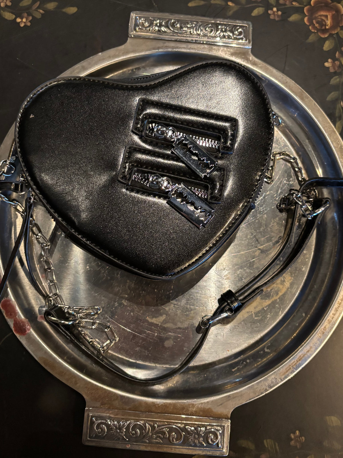 Faux Leather Heart Shaped Razor Blade Crossbody Purse