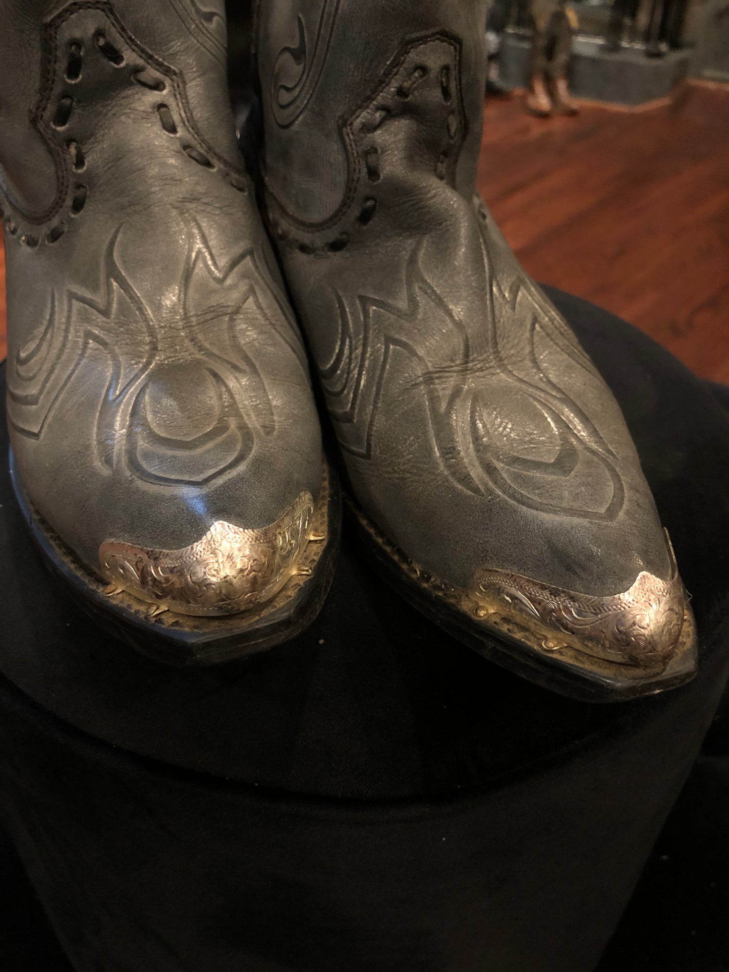 Durango Grey Leather Silver Toe Cowboy Boots