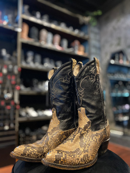 Vintage Black and Tan Snakeskin Cowboy Boots