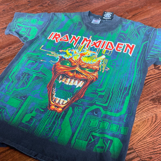Vintage 1996 Iron Maiden Virus Single All Over Print Tee