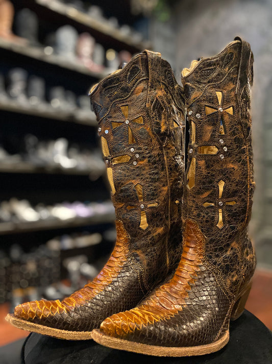 Corral Brand Brown Snakeskin Embellished Cowboy Boots