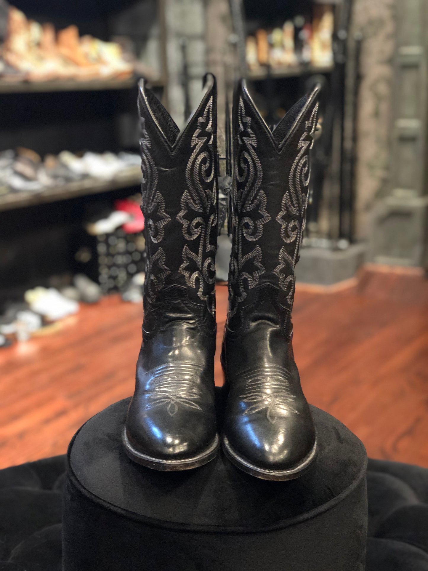 Justin Boots Embroidered Black Leather Cowboy Boots