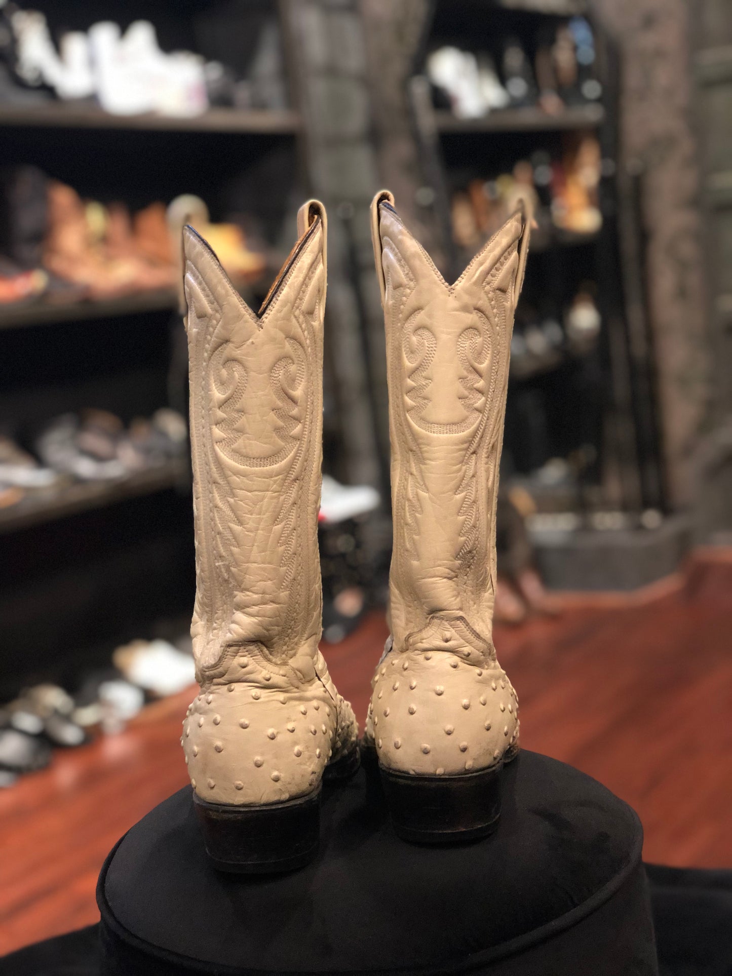 Vintage Rudel White Ostrich Leather Cowboy Boots Size 8.5 Men’s