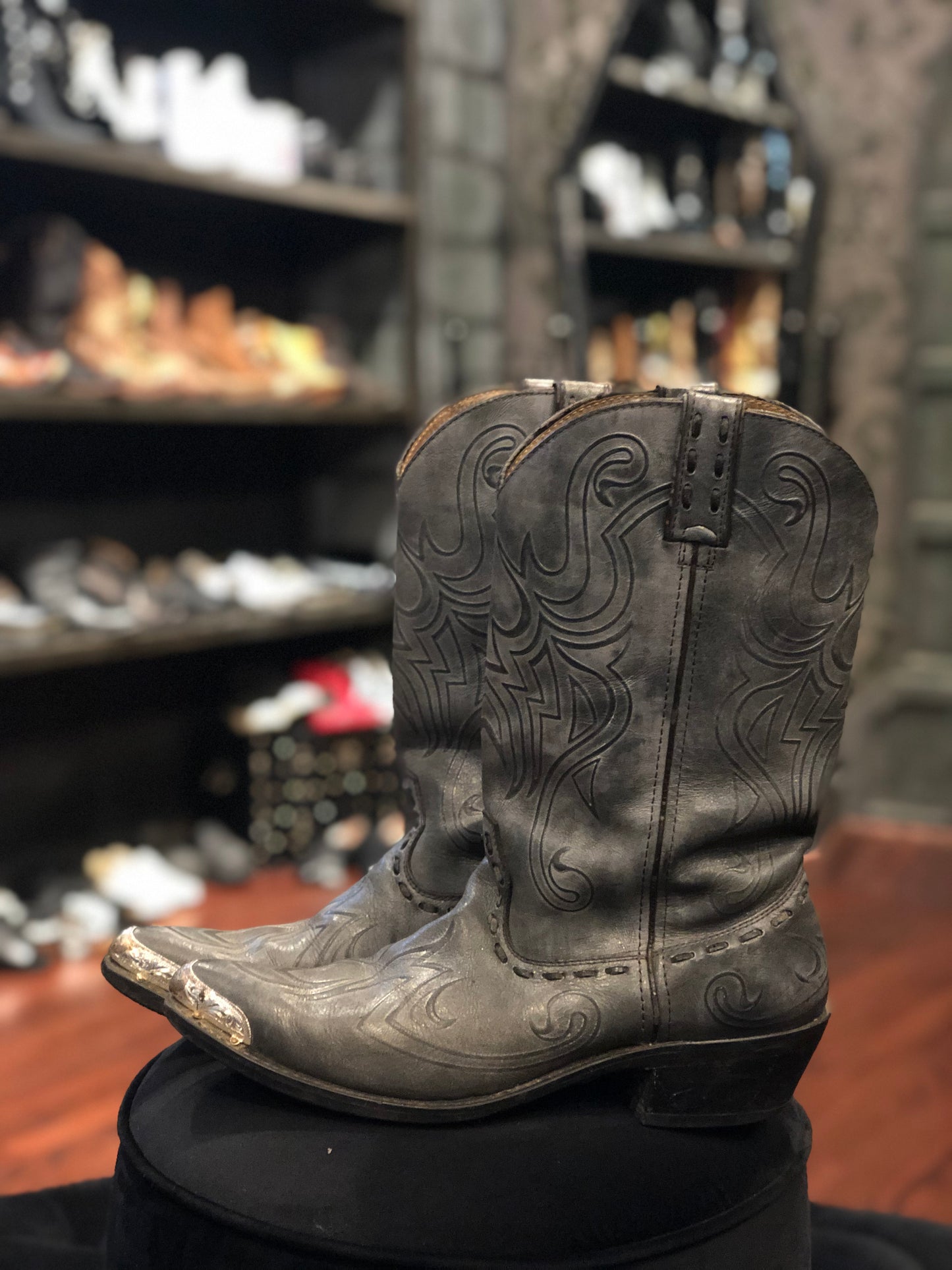 Durango Grey Leather Silver Toe Cowboy Boots