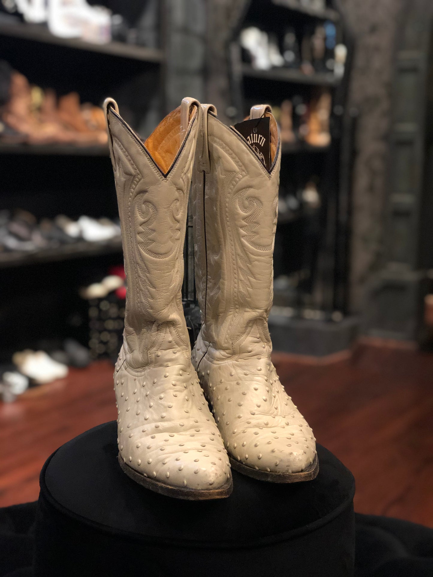 Vintage Rudel White Ostrich Leather Cowboy Boots Size 8.5 Men’s