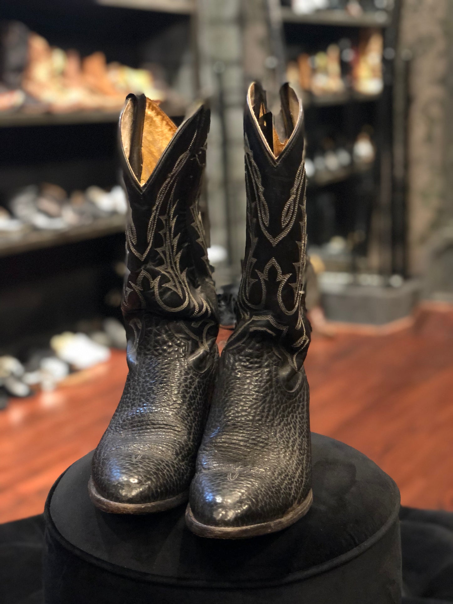 Vintage Tony Lama Black Leather Cowboy Boots