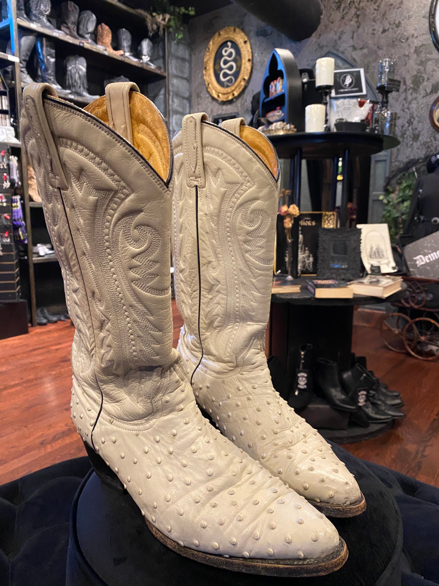 RUDEL White Ostrich Cowboy Boot