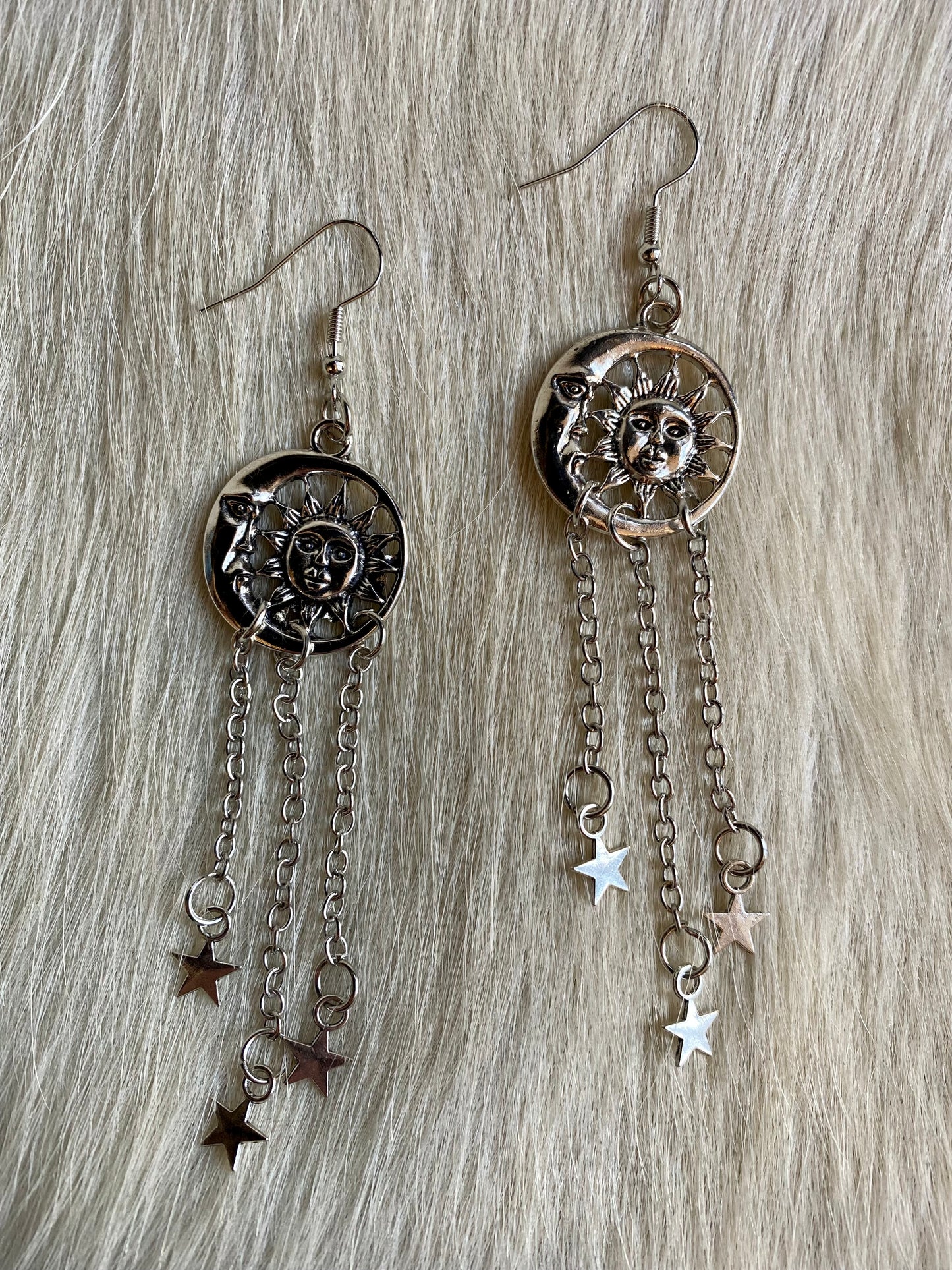 Sun & Moon w/ Star Danglies Earrings