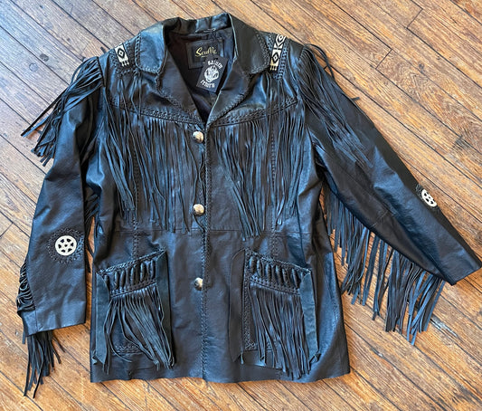 Incredible Scully Leather Fringe and Beaded Western Jacket